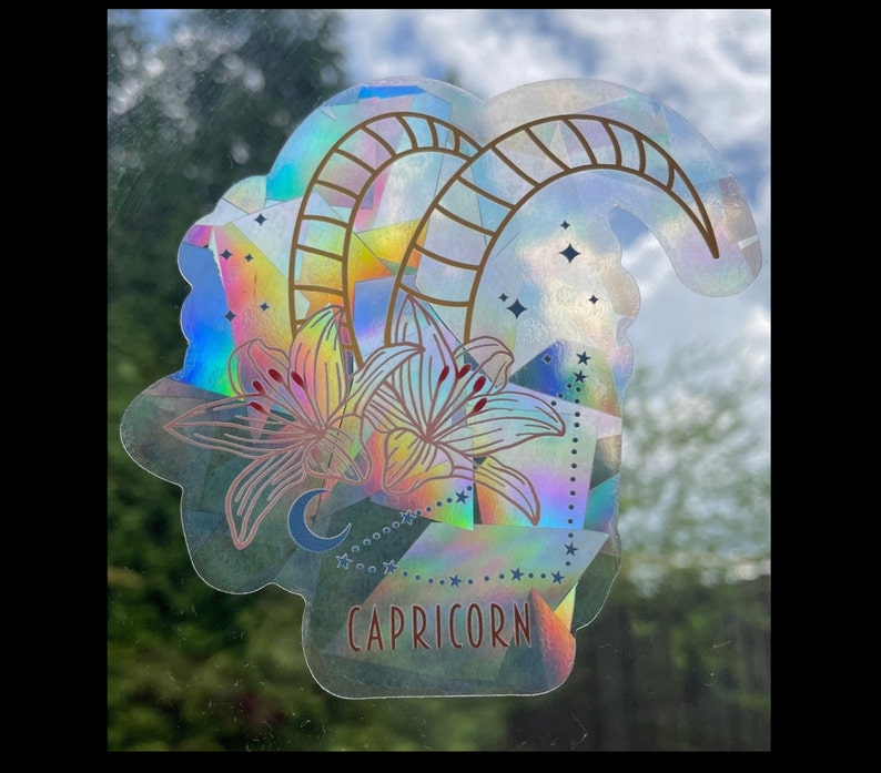 Capricorn Suncatcher: Holographic Rainbow Window Sticker (4"), photo 1 of 10