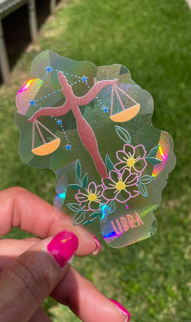 Libra Zodiac Suncatcher: Holographic Rainbow Window Sticker, photo 2 of 10