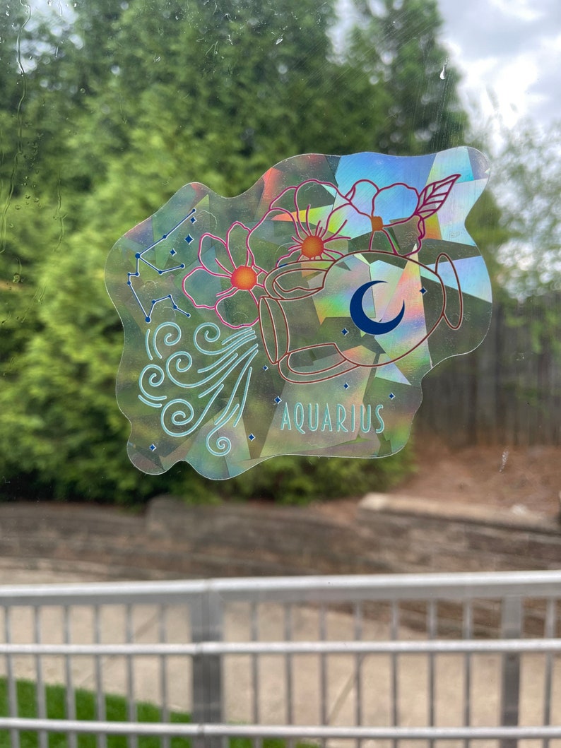 Aquarius Suncatcher: Holographic Rainbow Window Sticker, photo 3 of 10