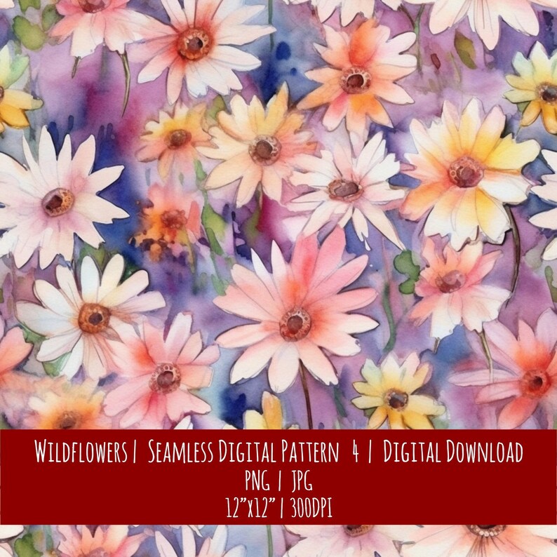 Watercolor Wildflower Seamless Pattern: Boho Farmhouse Design (Digital Download), photo 1 of 2