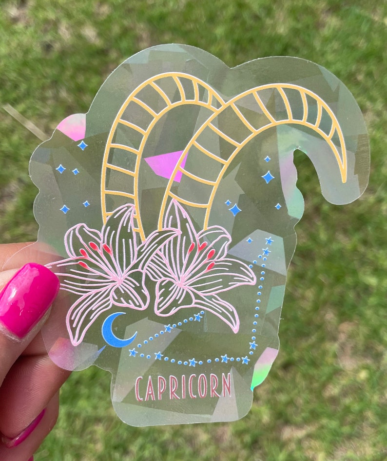 Capricorn Suncatcher: Holographic Rainbow Window Sticker (4"), photo 2 of 10