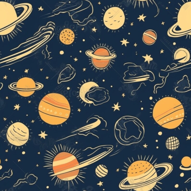 Celestial Seamless Pattern: Sun, Moon & Planets Digital Download, photo 6 of 7