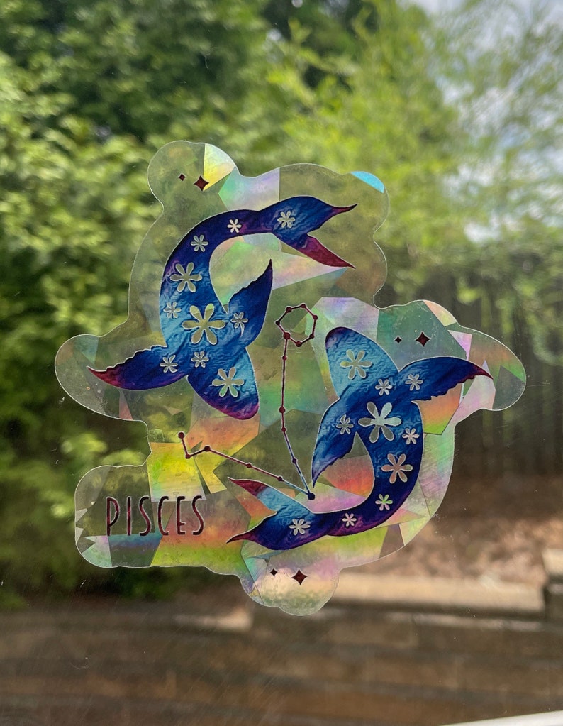 Pisces Zodiac Suncatcher: Rainbow Prismatic Window Sticker, photo 1 of 8