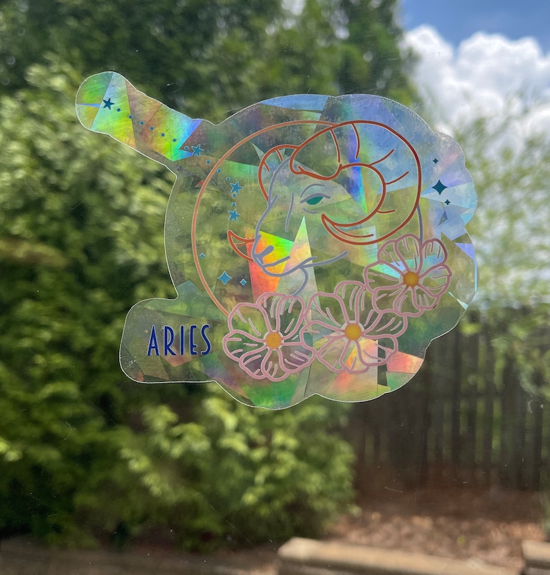 Aries Zodiac Suncatcher: Rainbow Window Sticker (4" Width), photo 5 of 9