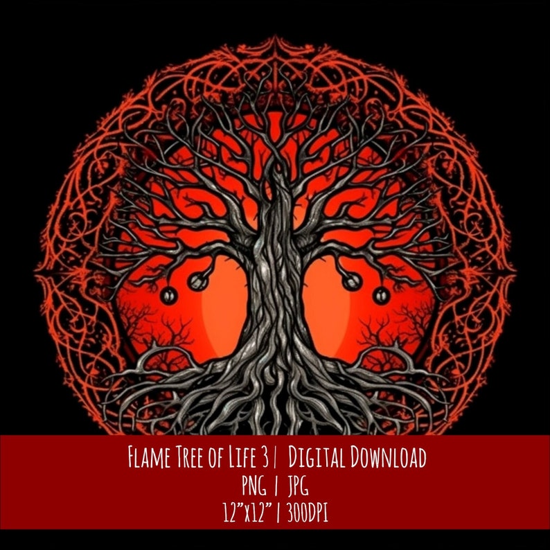 Flame Red Tree of Life: Hand Drawn Pagan Design (Digital Download), photo 1 of 2