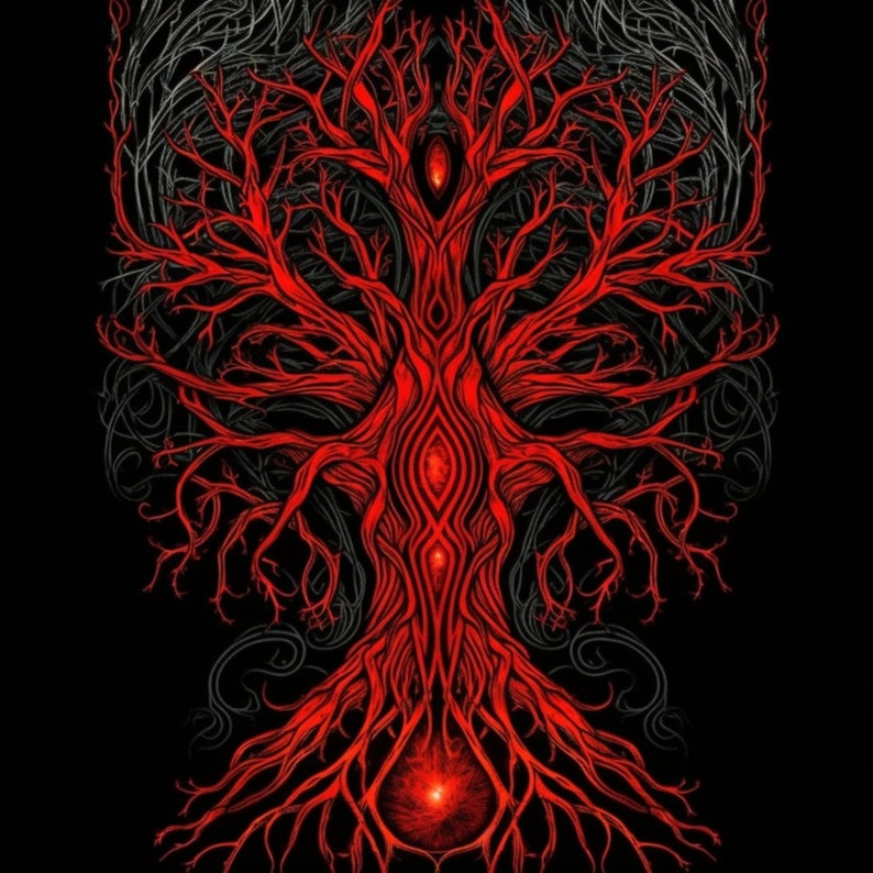 Flame Red Tree of Life Art: Spooky Halloween PNG JPG (Digital Download), photo 2 of 2