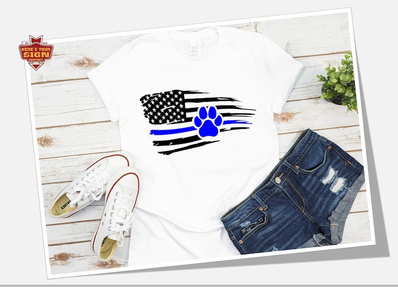 K9 Paw Blue Line Tattered Flag Iron On Decal, photo 1 of 9