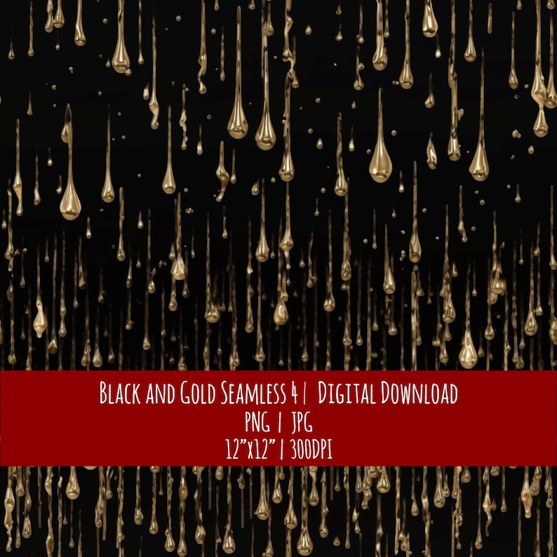 Black and Gold Drips Seamless Pattern: Art Deco Scrapbook Paper (Digital Download), photo 1 of 2