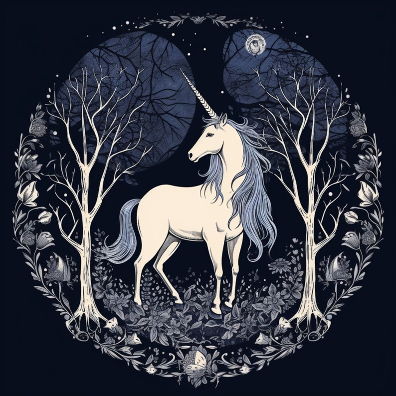 Dark Unicorn Hand-Drawn Clipart: Celestial Pagan Design (PNG JPG Digital Download), photo 2 of 2
