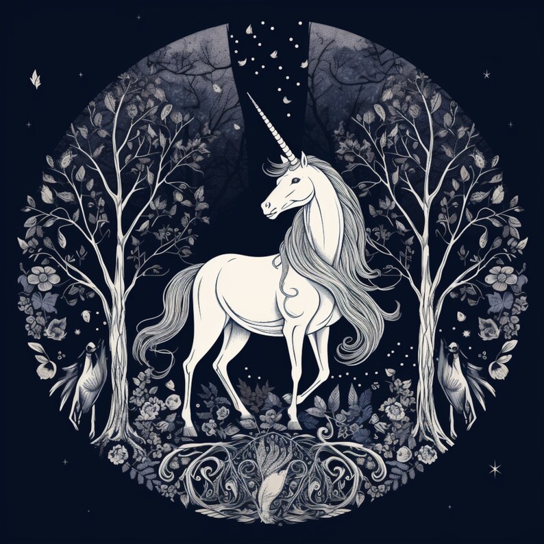Dark Unicorn Clipart: Hand-Drawn Celestial Design (PNG JPG Digital Download), photo 2 of 2
