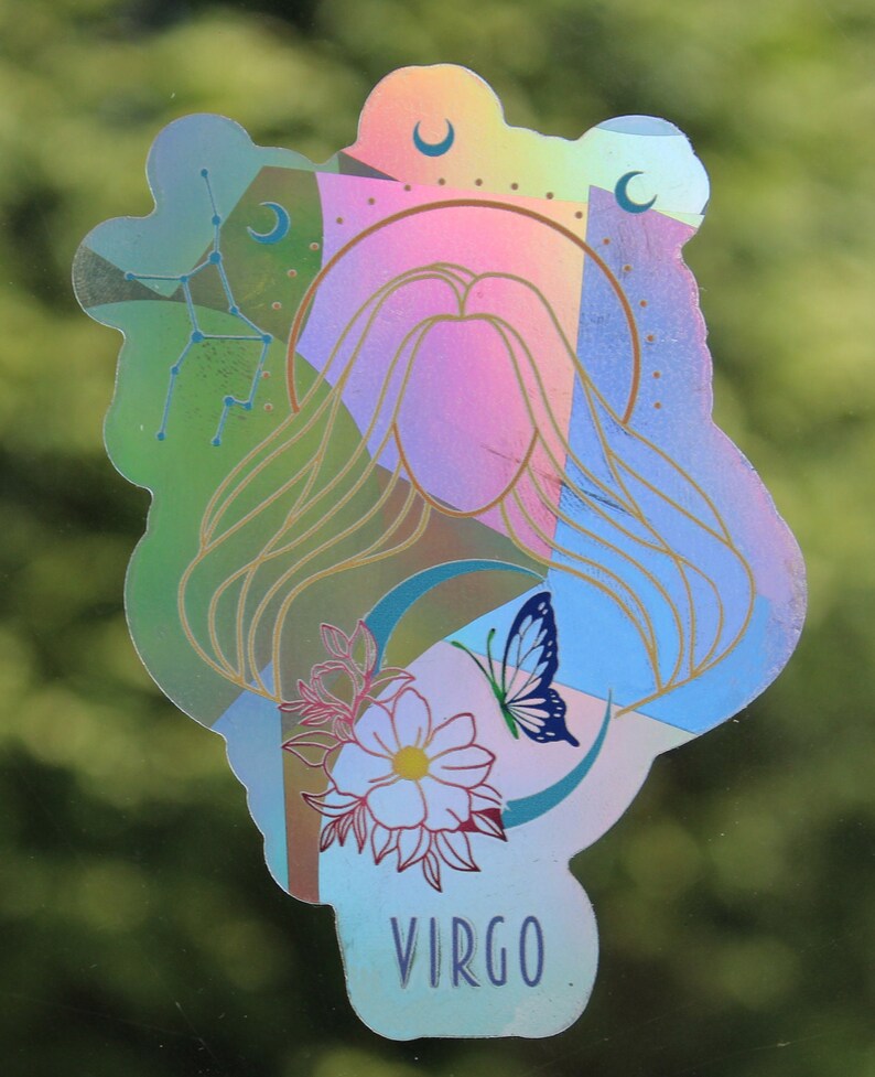 Virgo Suncatcher: Holographic Rainbow Window Sticker, photo 3 of 8
