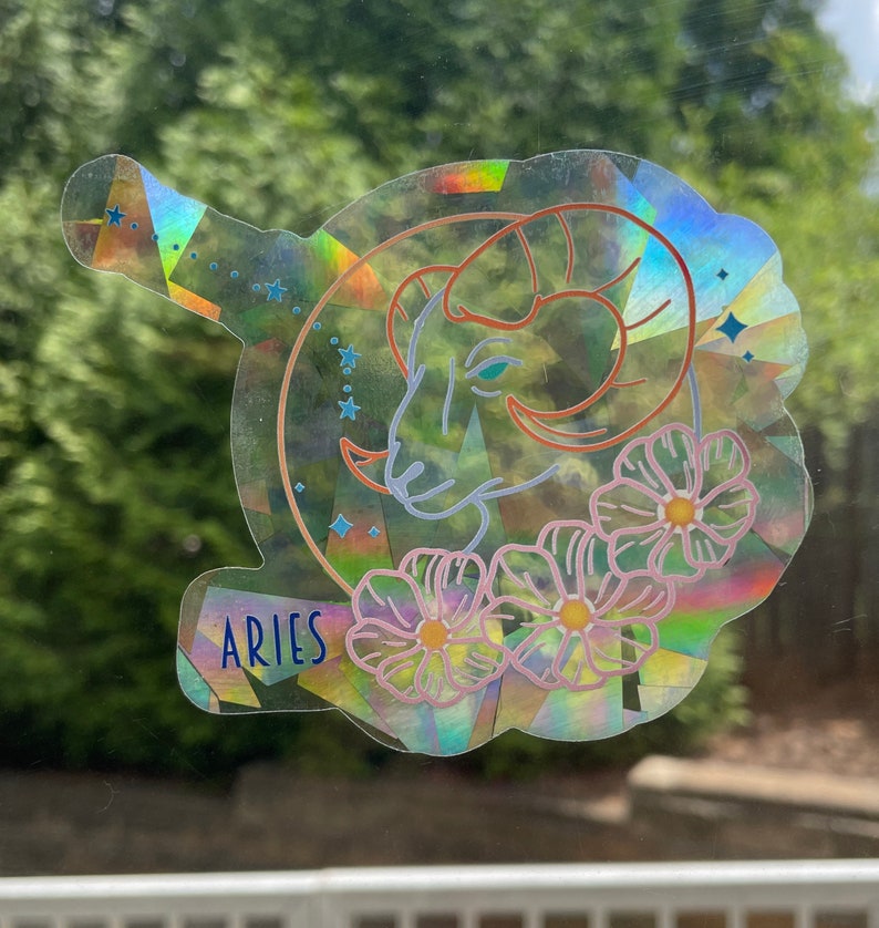 Aries Zodiac Suncatcher: Rainbow Window Sticker (4" Width), photo 4 of 9