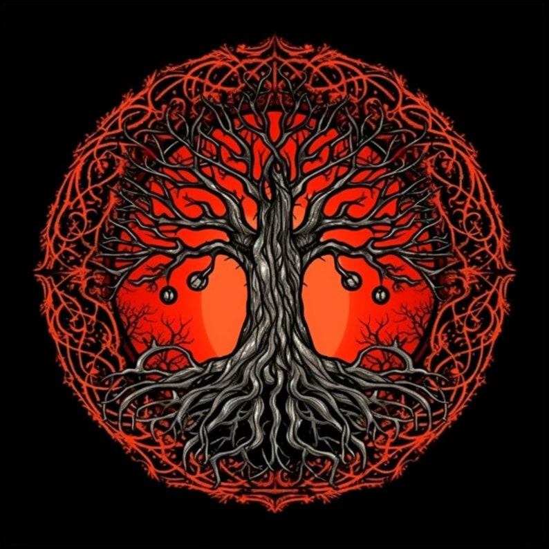 Flame Red Tree of Life: Hand Drawn Pagan Design (Digital Download), photo 2 of 2