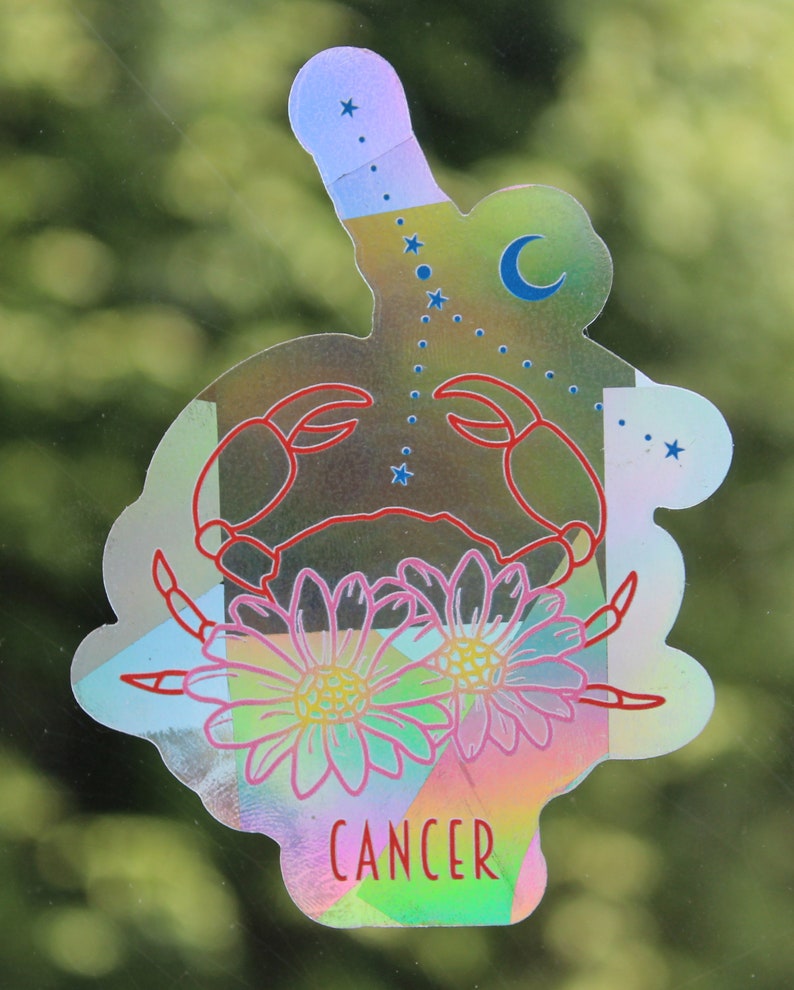 Cancer Zodiac Suncatcher: Holographic Rainbow Window Sticker, photo 4 of 8