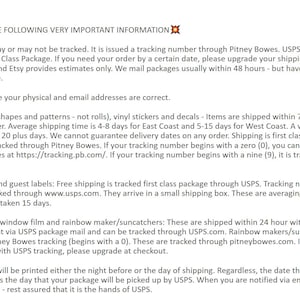 May include: A checklist of important information about shipping and tracking orders. The checklist includes information about free shipping, shipping times, tracking numbers, and address labels. The text also mentions that orders are shipped through USPS and Pitney Bowes.