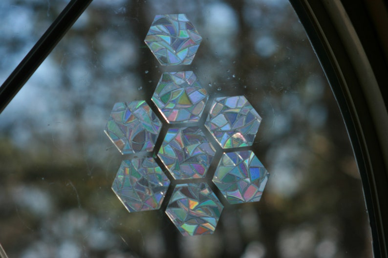 Hexagon 2.5" wide Shaped Window Clings. Set of 14. Sun Catcher. Rainbow Window Prism…, photo 4 of 10
