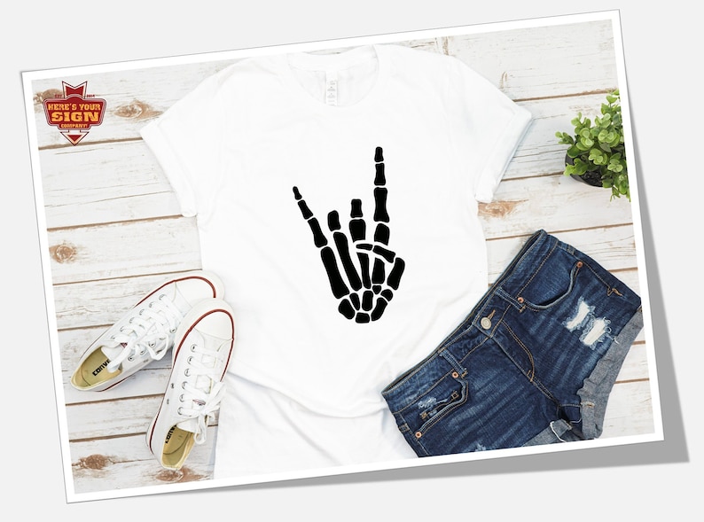Rock On Skeleton Hand Iron On Decal: Halloween Shirt Transfer, photo 1 of 10