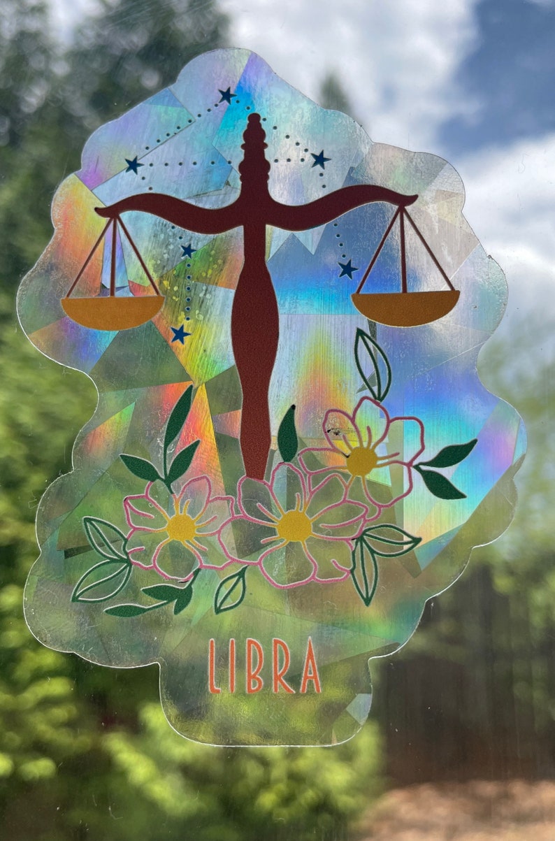 Libra Zodiac Suncatcher: Holographic Rainbow Window Sticker, photo 5 of 10