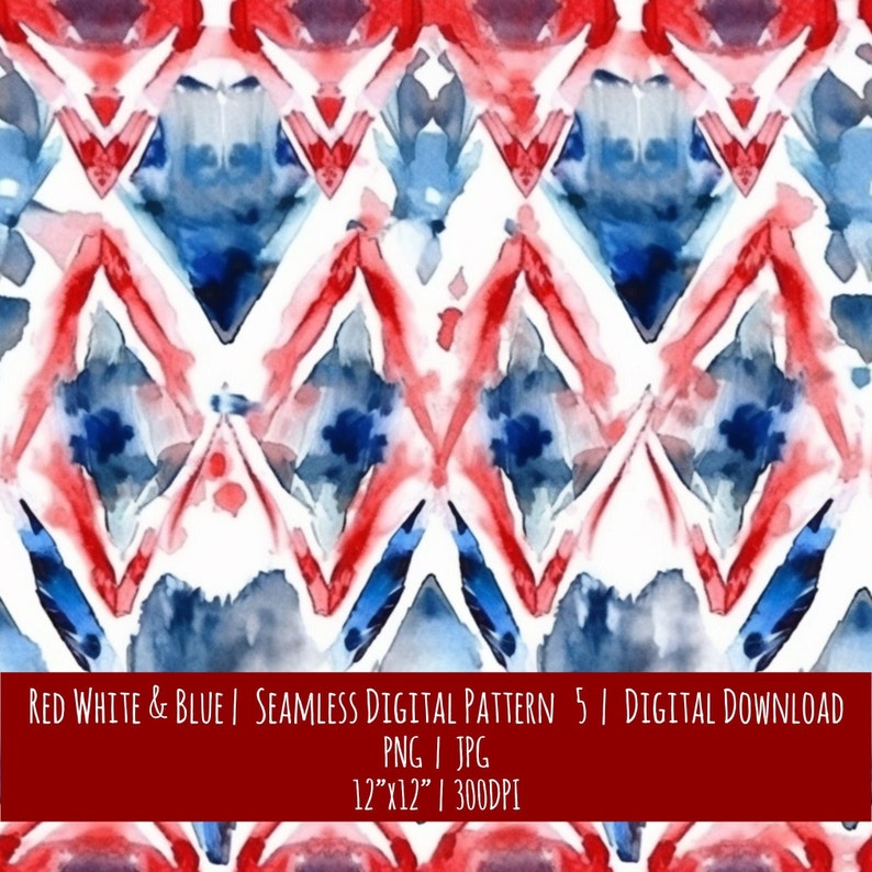 Patriotic Watercolor Seamless Pattern: July 4th, Memorial Day (Digital Download), photo 1 of 2