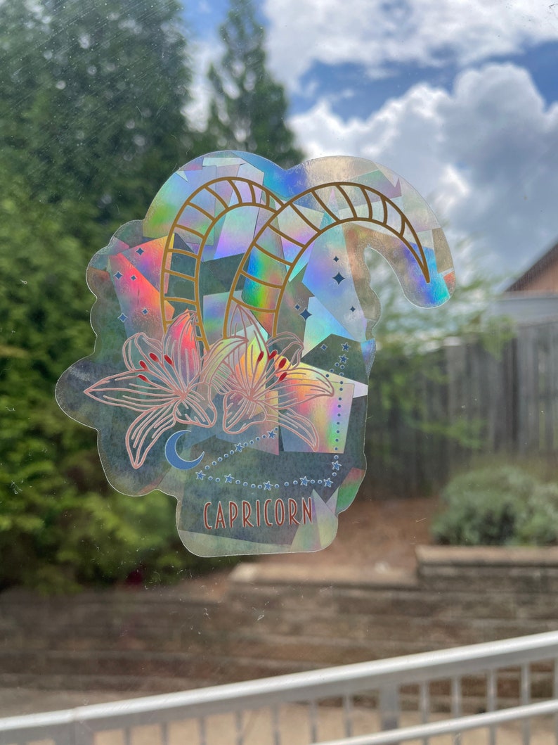 Capricorn Suncatcher: Holographic Rainbow Window Sticker (4"), photo 4 of 10