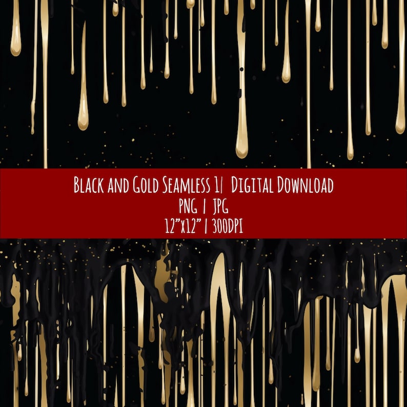 Black and Gold Drip Seamless Pattern: Art Deco Scrapbook Paper (Digital Download), photo 1 of 2