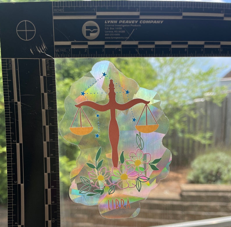 Libra Zodiac Suncatcher: Holographic Rainbow Window Sticker, photo 6 of 10