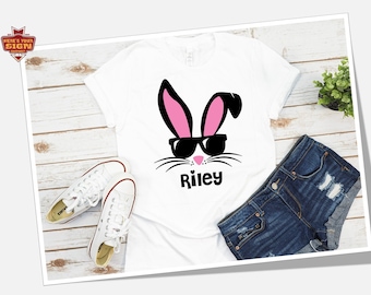 Personalized Easter Bunny DIY Shirt Decal, Custom Name Iron on Decal for T Shirt.  DIY Kit for Shirt.  Many colors and sizes available.