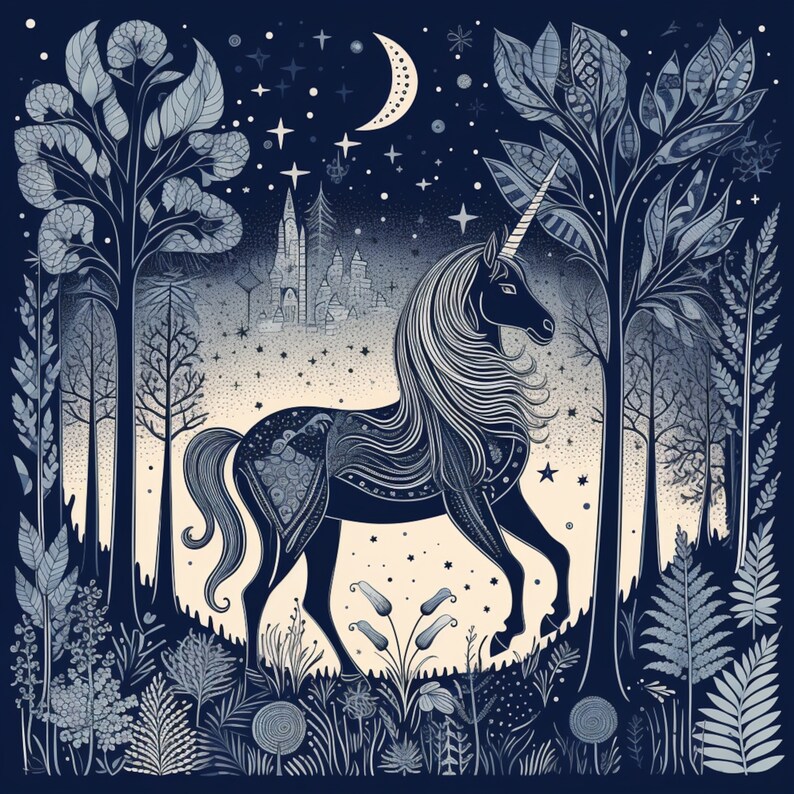 Dark Unicorn Clipart: Hand Drawn Celestial Design (PNG JPG Digital Download), photo 2 of 2