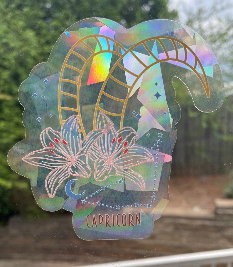 Capricorn Suncatcher: Holographic Rainbow Window Sticker (4"), photo 5 of 10