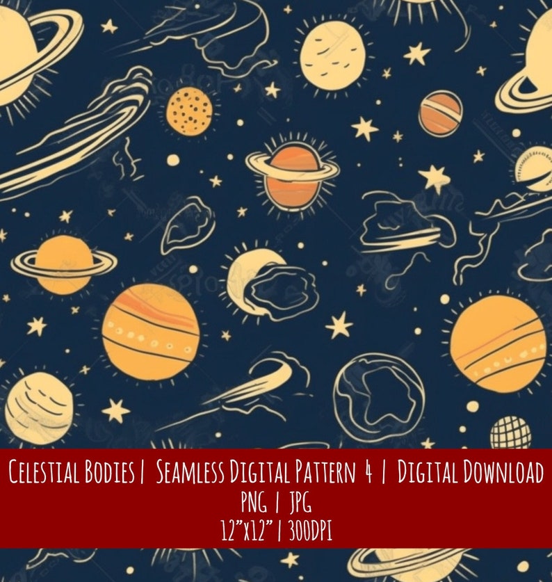 Celestial Bodies Seamless Pattern: Boho Farmhouse Style (Digital Download), photo 1 of 2