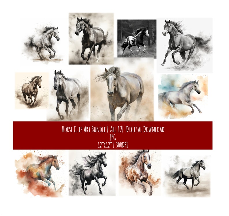 Watercolor Horse Art Bundle: Equine Illustrations (Digital Download), photo 1 of 10
