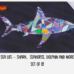 Sea Life Window Clings. Shark, Dolphin, Seahorse, Shell  Sun Catcher. Rainbow Prism Decoration. Static Window Cling. 12 Decals with bonuses!