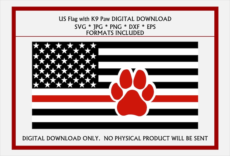 US Flag Fire Red Dog Paw Print. Fire K9 Service Dog Sticker. SVG, JPG, & More. Digital…, photo 1 of 1