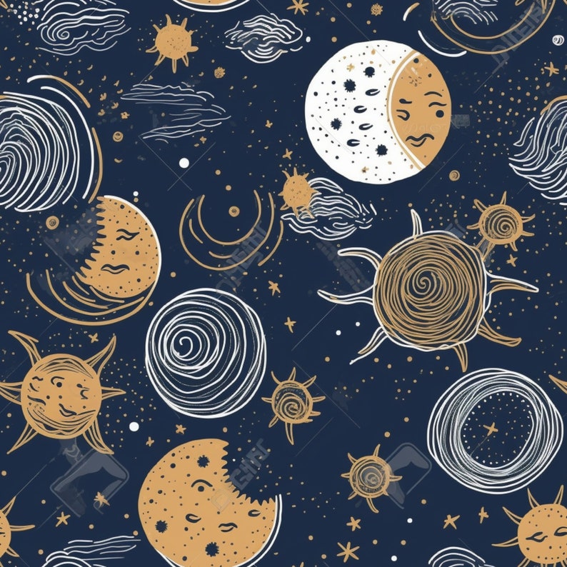 Celestial Bodies Seamless Pattern: Boho Farmhouse Decor (Digital Download), photo 2 of 2