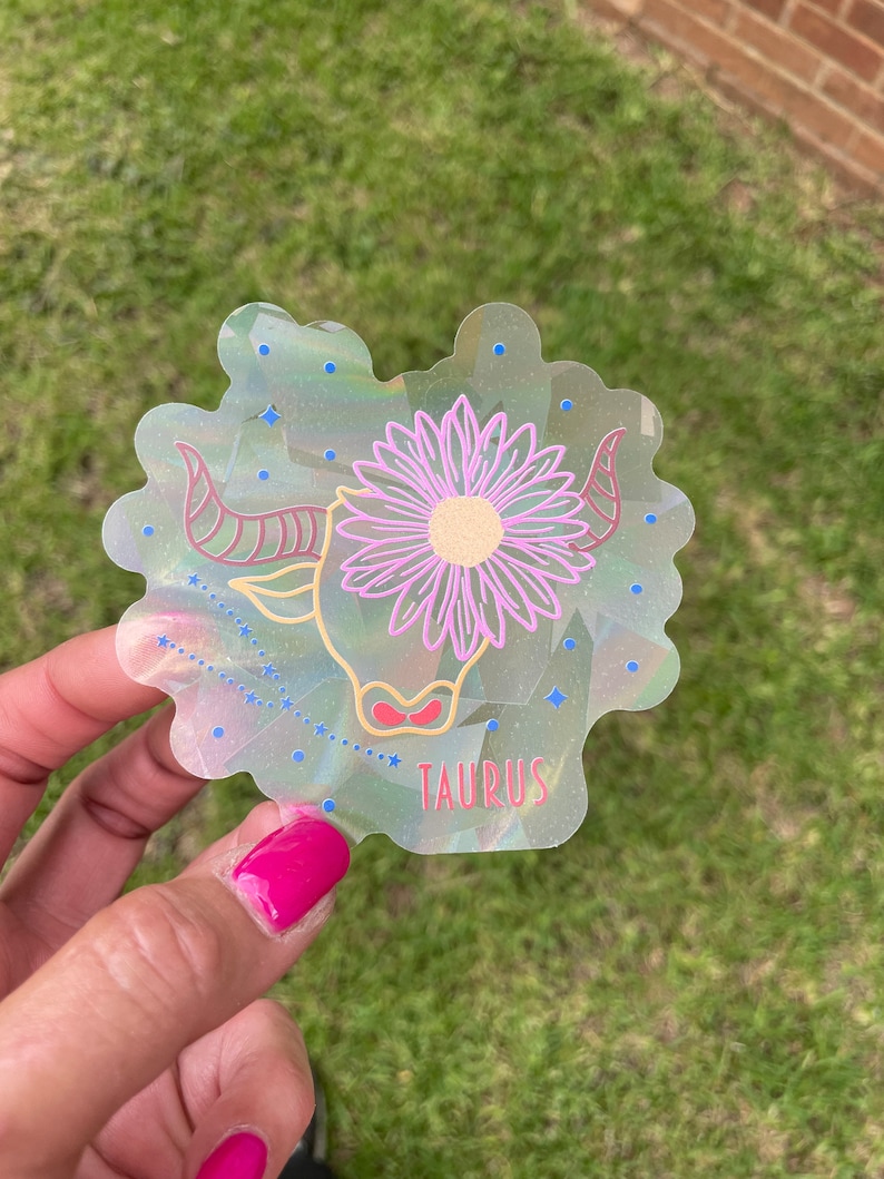 Taurus Zodiac Suncatcher: Holographic Rainbow Window Sticker, photo 2 of 10