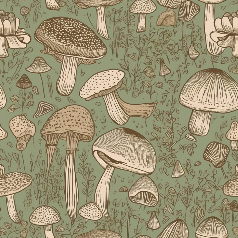Wild Mushroom Seamless Pattern Bundle: Hand-Drawn Style (Digital Download), photo 9 of 9