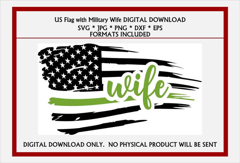 Tattered Flag Military Green Wife Digital Download. Military Wife SVG, JPG, & More…, photo 1 of 1