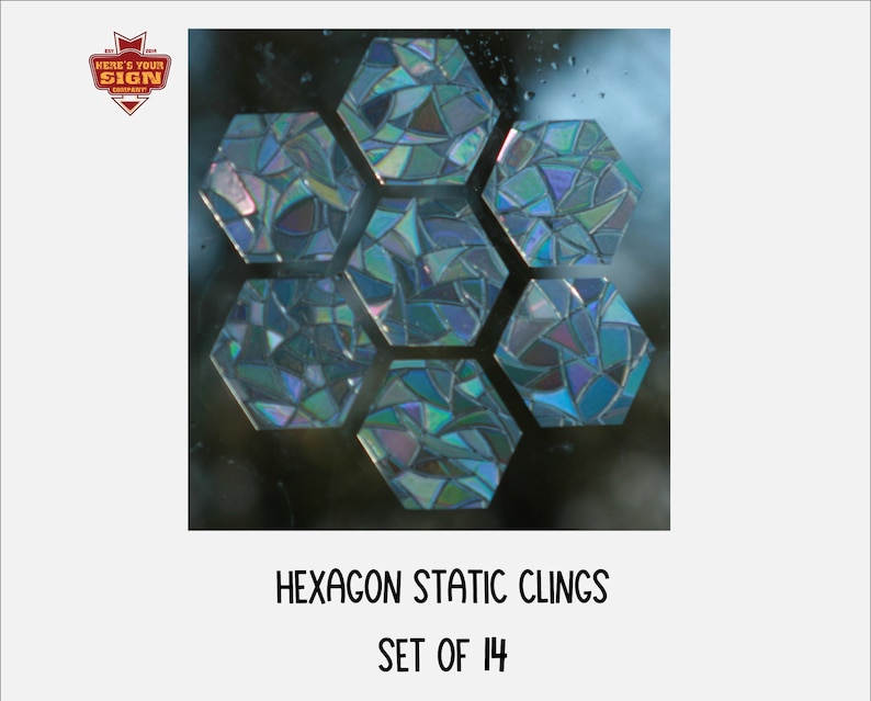 Hexagon 2.5" wide Shaped Window Clings. Set of 14. Sun Catcher. Rainbow Window Prism…, photo 1 of 10