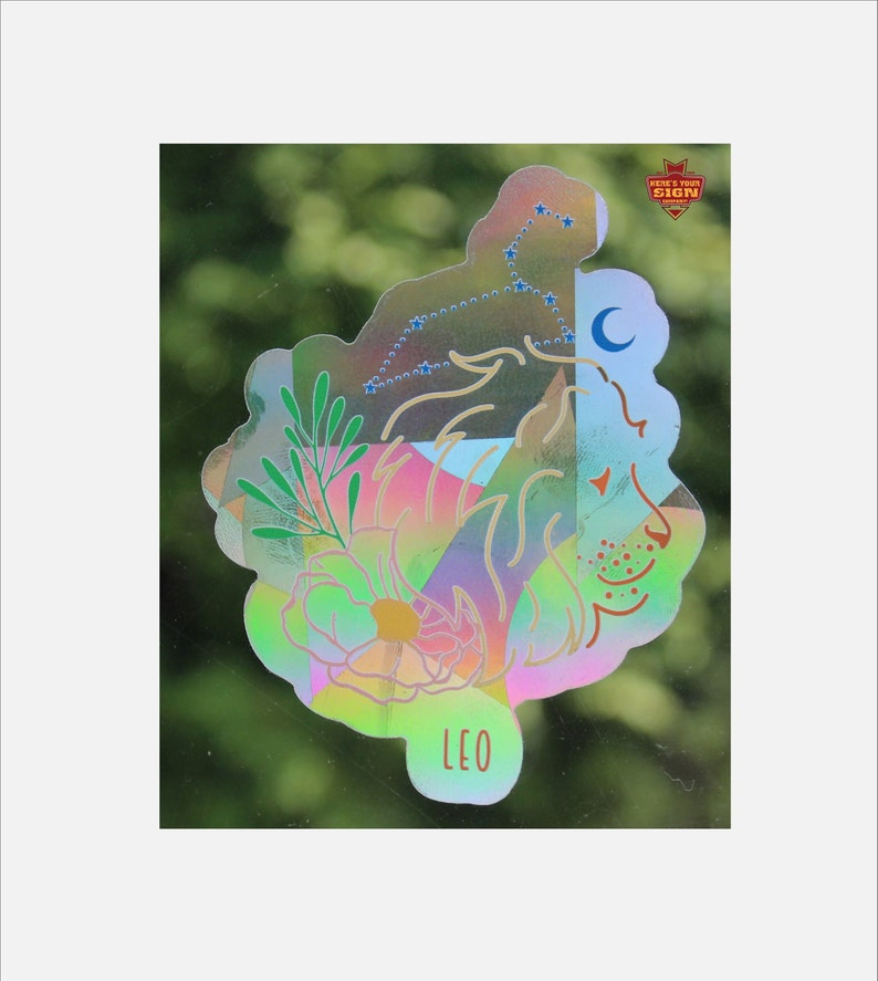 Leo Zodiac Suncatcher: Holographic Rainbow Window Sticker, photo 1 of 8