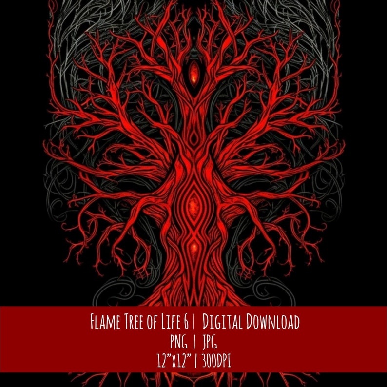 Flame Red Tree of Life Art: Spooky Halloween PNG JPG (Digital Download), photo 1 of 2