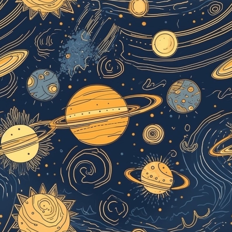 Celestial Seamless Pattern: Sun, Moon & Planets Digital Download, photo 7 of 7