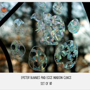 Easter Eggs & Bunny Window Clings. Sun Catcher. Rainbow Prism Decoration. Static Cling. 10 Decals with bonuses!