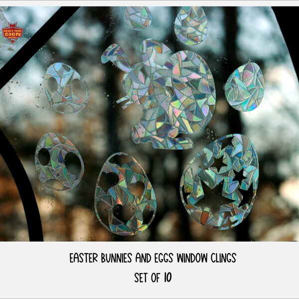 Easter Eggs & Bunny Window Clings. Sun Catcher. Rainbow Prism Decoration. Static Cling. 10 Decals with bonuses!