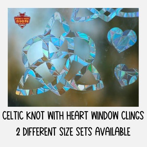Celtic Knot with Heart. Two size options. Charmed Triquetra Window Clings. Sun Catcher. Rainbow Prism Decoration. Static Window Cling.