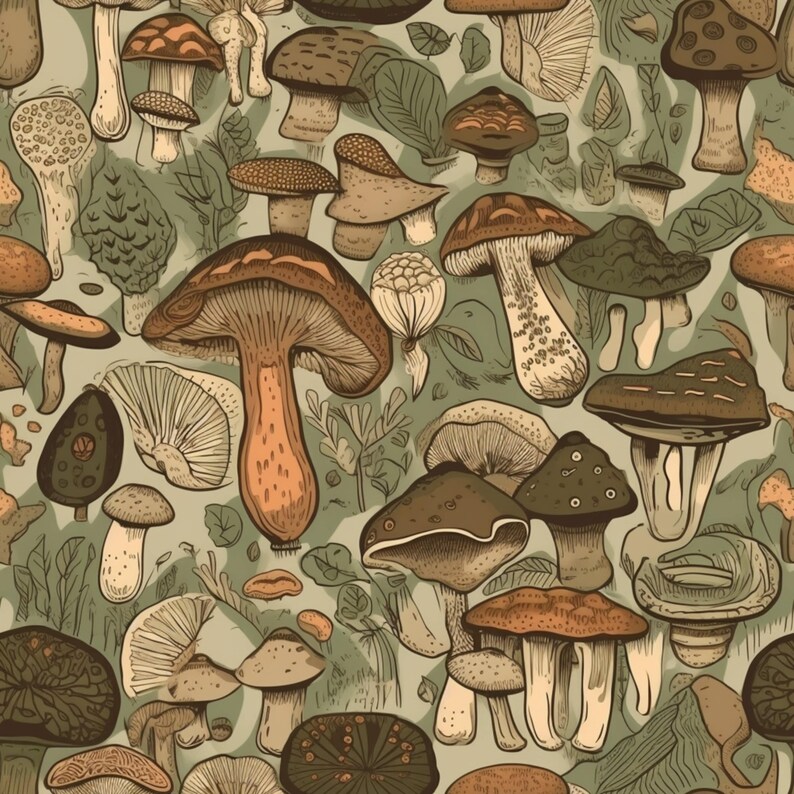 Wild Mushroom Seamless Pattern Bundle: Hand-Drawn Style (Digital Download), photo 5 of 9