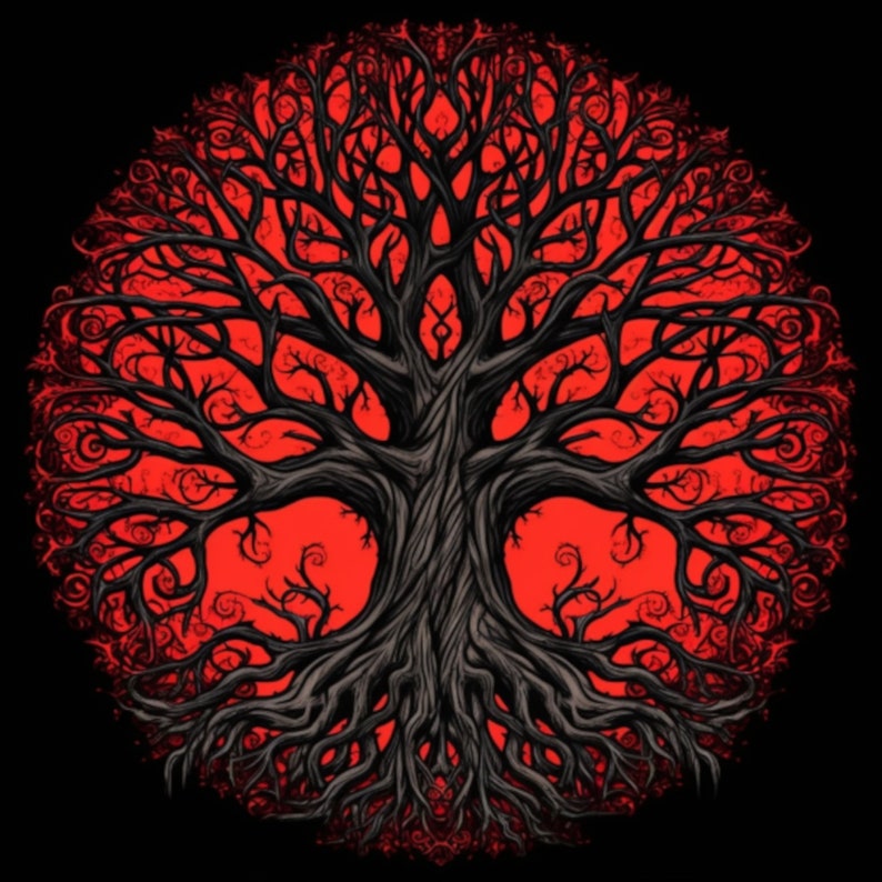 Flame Red Tree of Life: Hand Drawn Pagan Design (PNG JPG Digital Download), photo 2 of 2