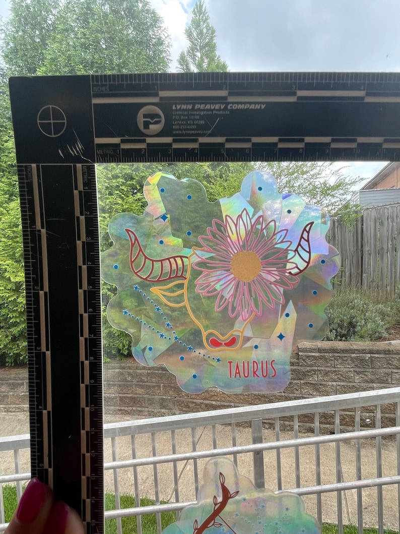 Taurus Zodiac Suncatcher: Holographic Rainbow Window Sticker, photo 7 of 10