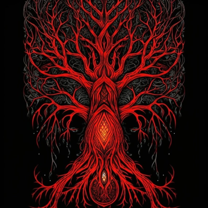 Flame Red Tree of Life: Hand Drawn Pagan Design (Digital Download), photo 2 of 2
