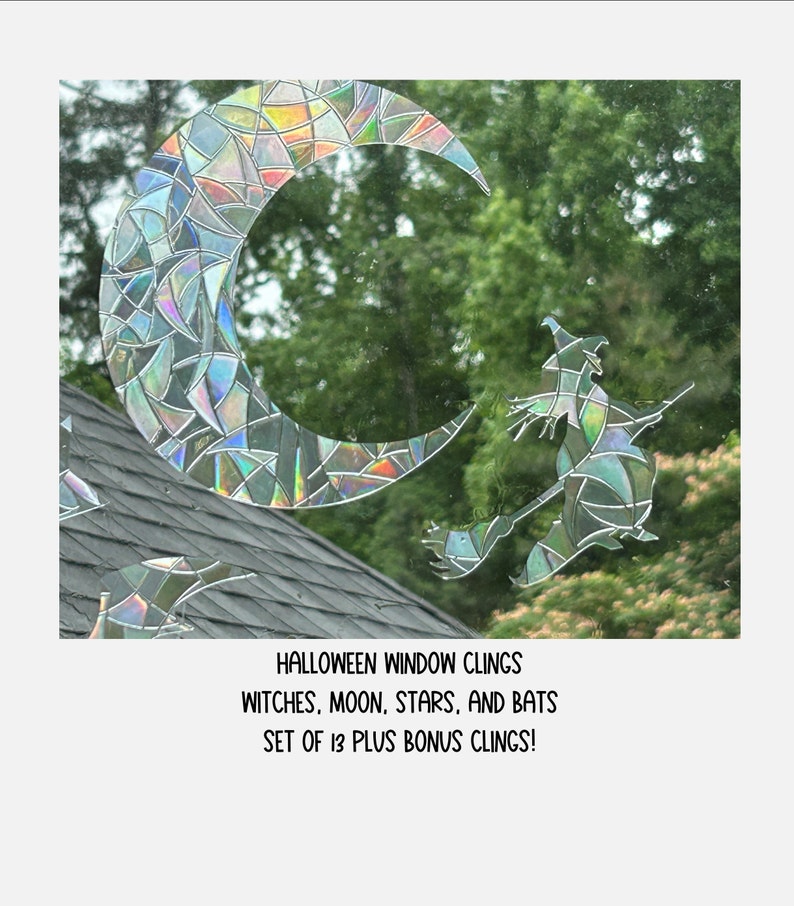 Halloween Rainbow Window Clings: Witches, Bats, Moon - Set of 13, photo 1 of 10