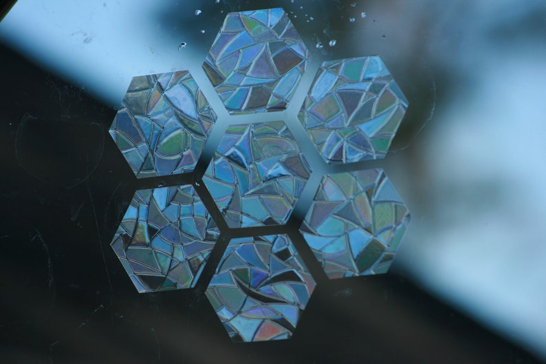 Hexagon 2.5" wide Shaped Window Clings. Set of 14. Sun Catcher. Rainbow Window Prism…, photo 5 of 10
